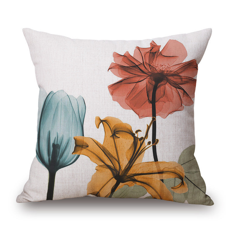 Ink Painting Tulip Linen Pillowcase