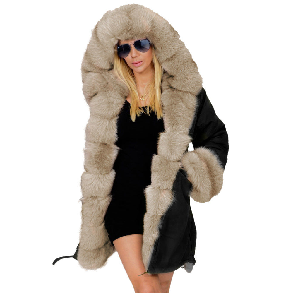 Fashionable European And American Slim Fit Warm Fur Collar Hooded Coat