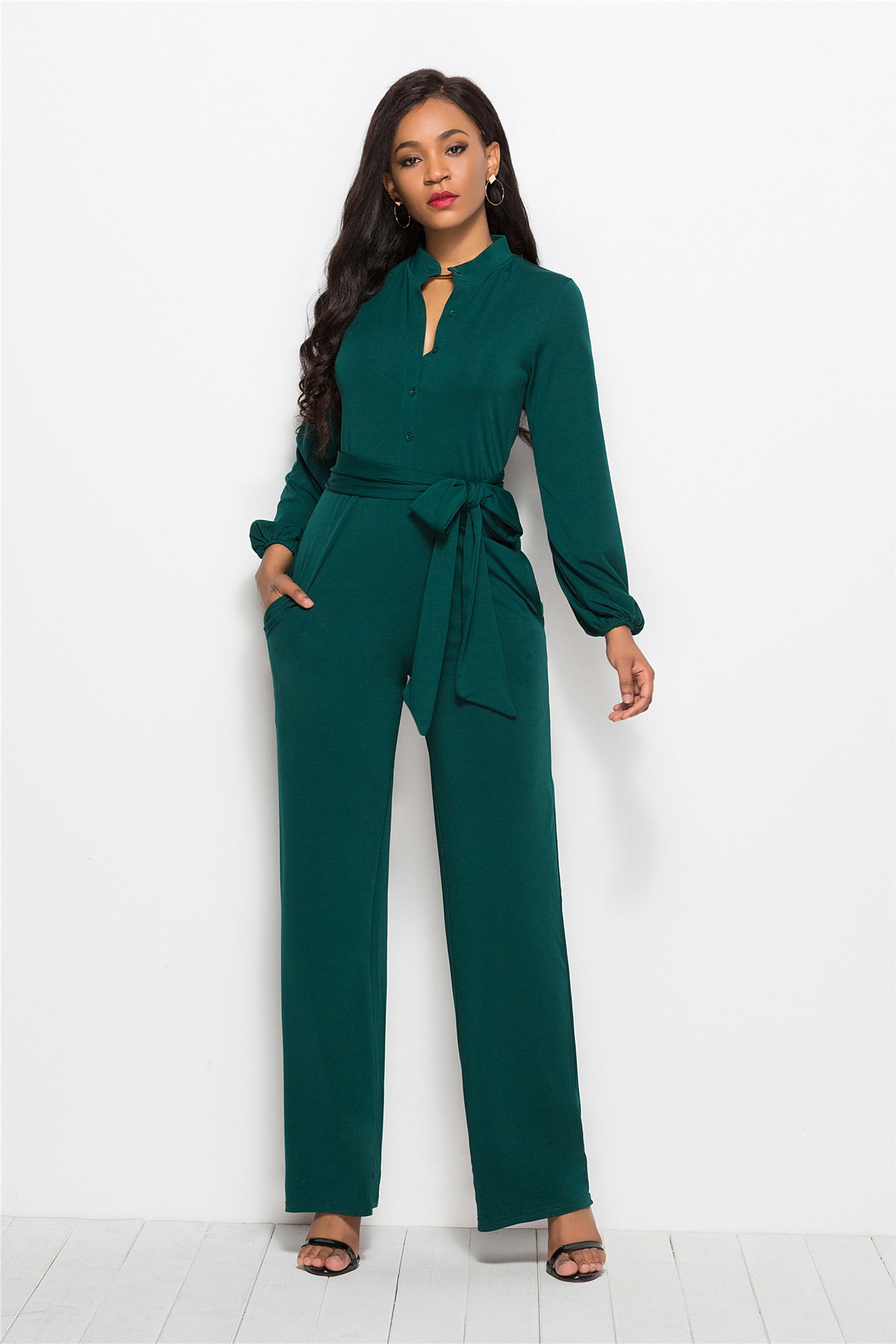 Skinny Jumpsuit European And American Sexy Long-Sleeved Wide-Leg Jumpsuit