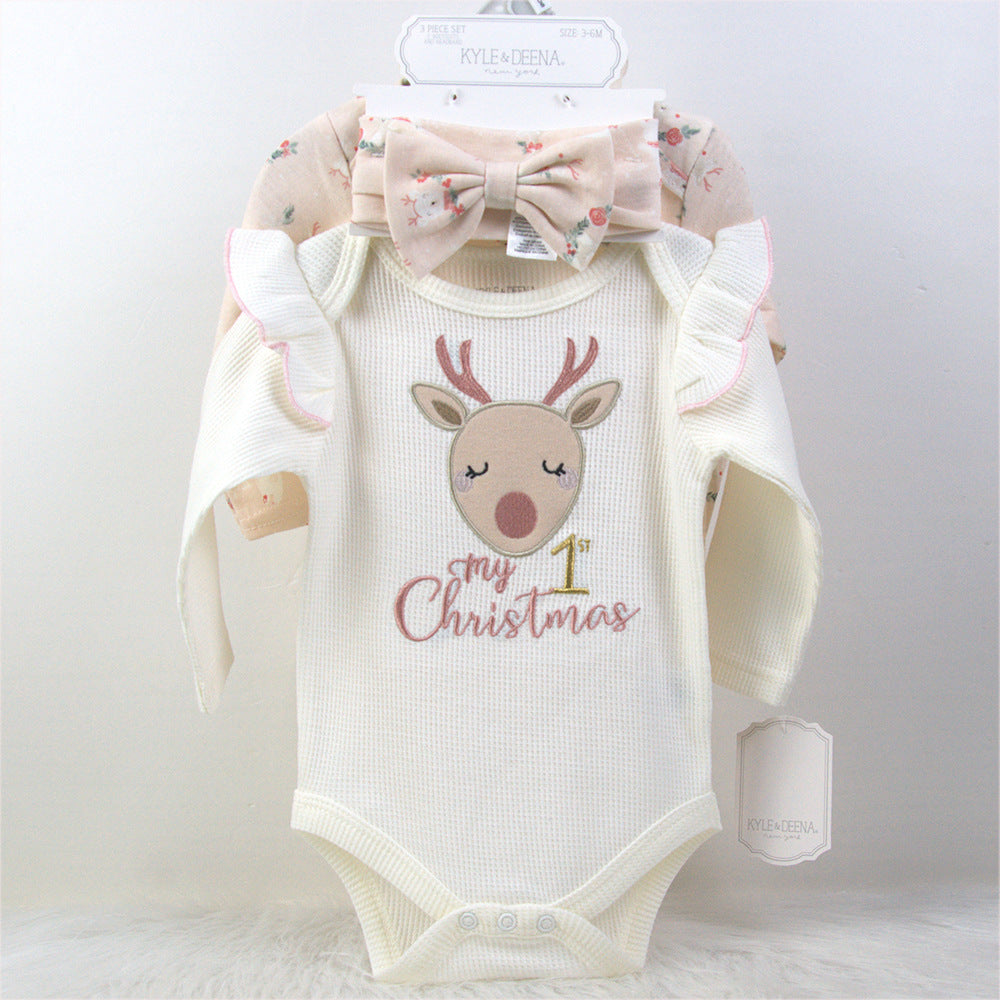 Newborn Baby Long Sleeve Bodysuit Hat Headband Set