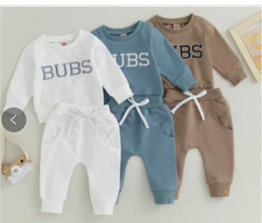 Embroidered BUBS Long Sleeve Letter Sweater Set