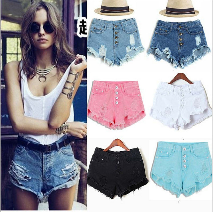 High Waist Button Up Denim Shorts