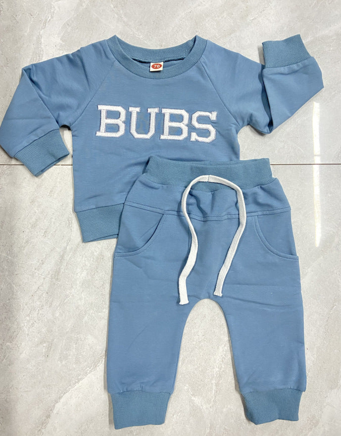 Embroidered BUBS Long Sleeve Letter Sweater Set