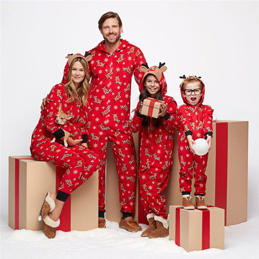 Parent-Child Reindeer Hoodie Onesie