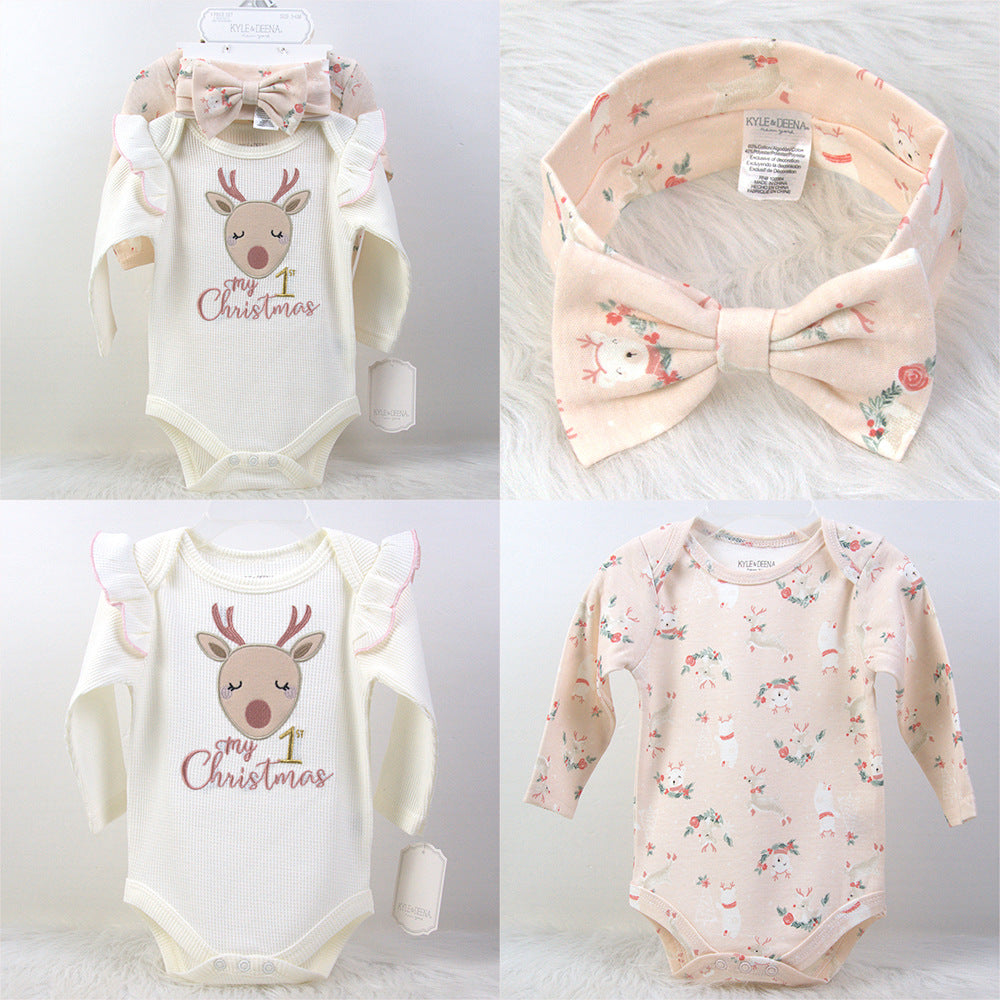 Newborn Baby Long Sleeve Bodysuit Hat Headband Set