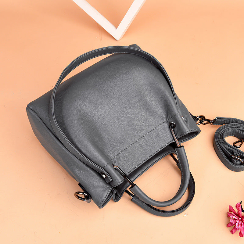 Soft Leather Retro Bucket Bag