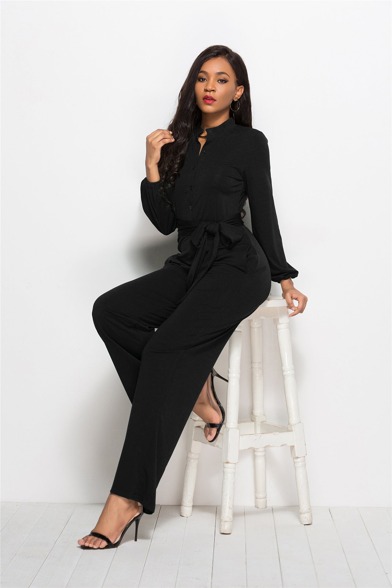 Skinny Jumpsuit European And American Sexy Long-Sleeved Wide-Leg Jumpsuit