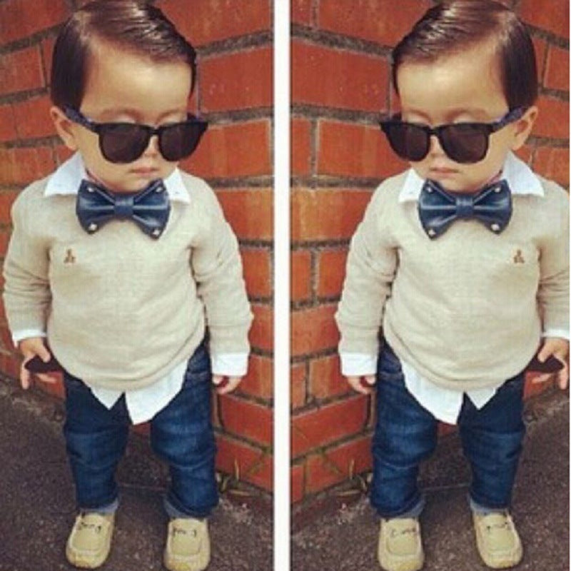 Sweater Denim Suit Gentleman Bow Tie