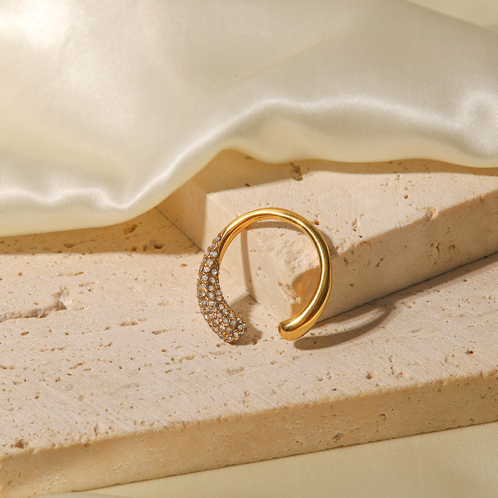 18K Gold Plated Open Ring with White Diamonds