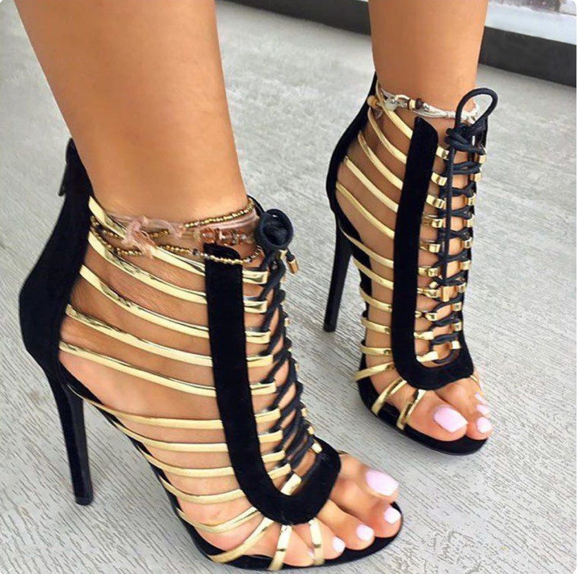 Metallic stiletto sandals