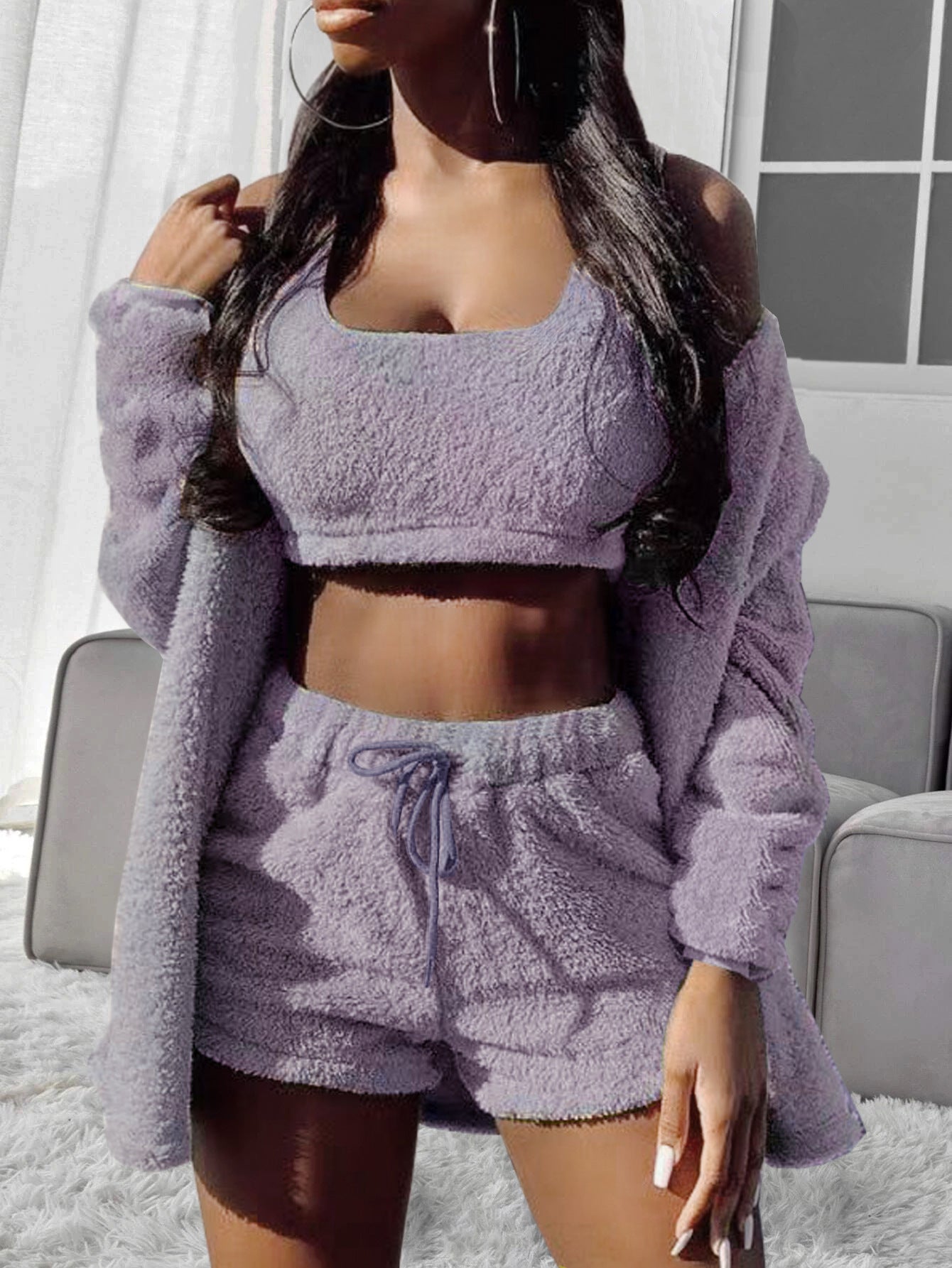 3pcs Plush Hooded Set