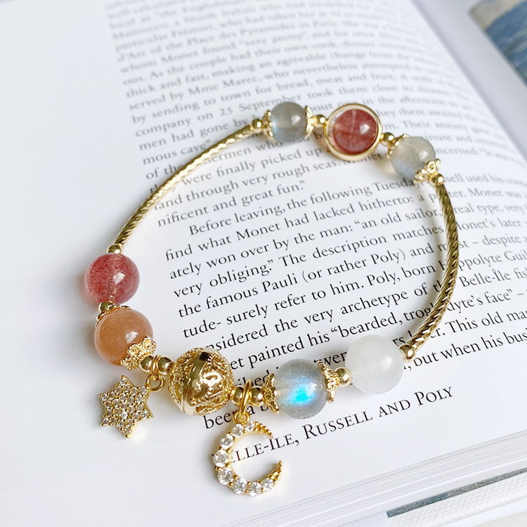 14K Gold Covered Natural Sunstone Moonstone Bracelet