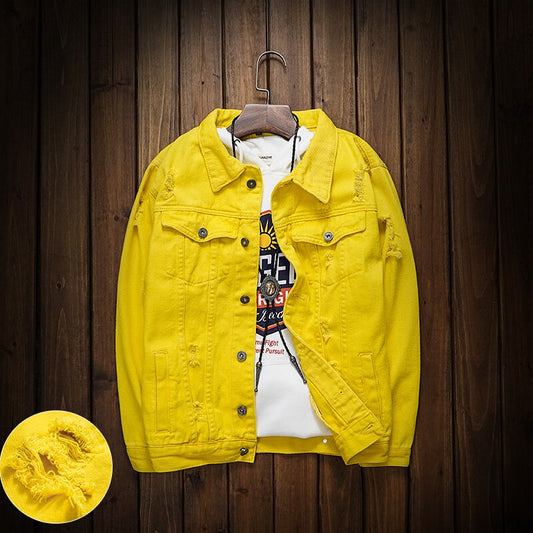 Yellow Ripped Denim Jacket