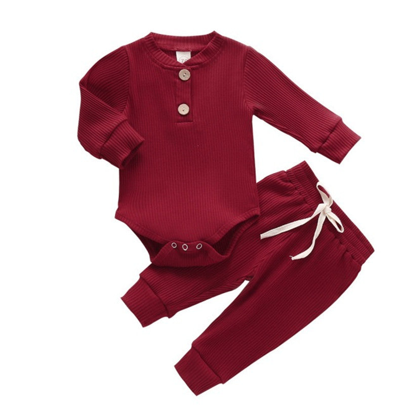 Solid Color Hanging Romper Long Sleeve Baby Set