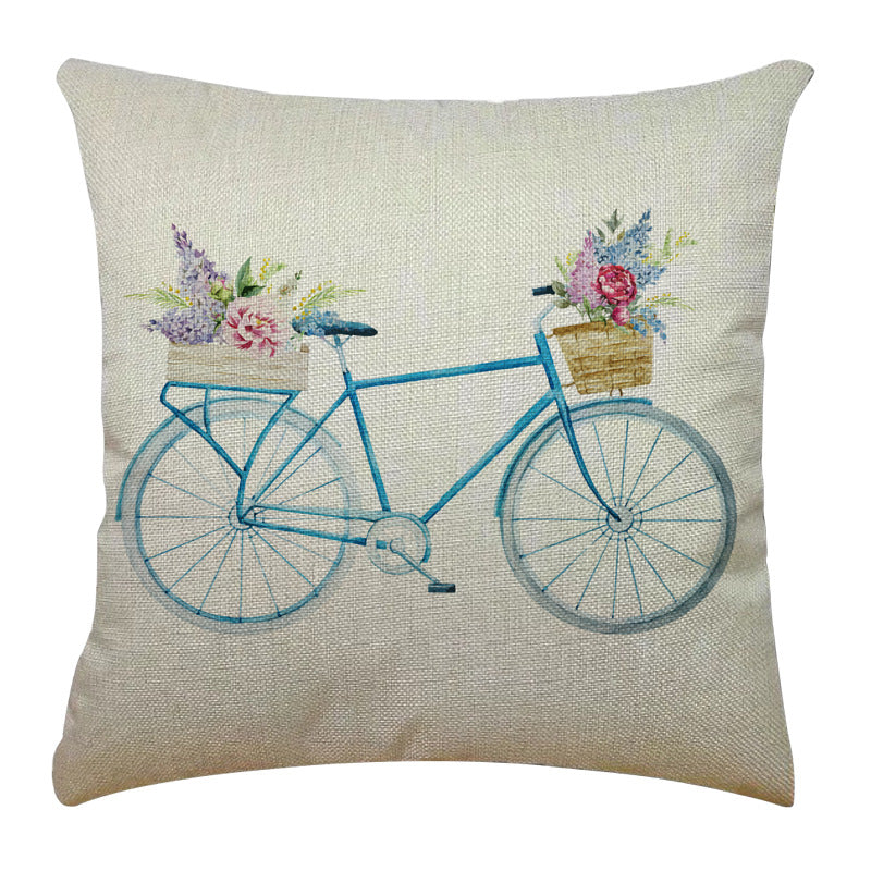 Bicycle Illustration Linen Pillow Cover