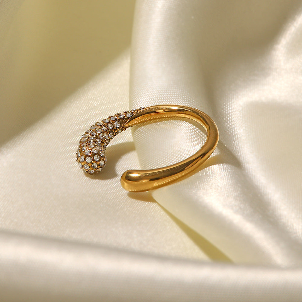 18K Gold Plated Open Ring with White Diamonds