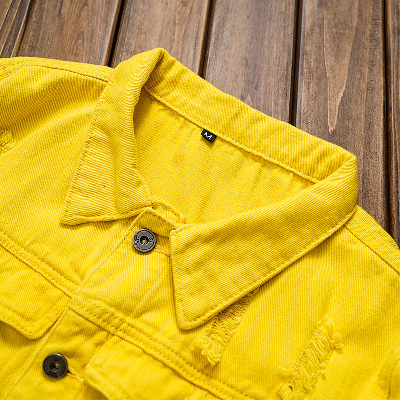 Yellow Ripped Denim Jacket