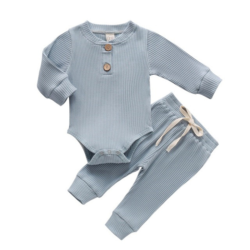 Solid Color Hanging Romper Long Sleeve Baby Set