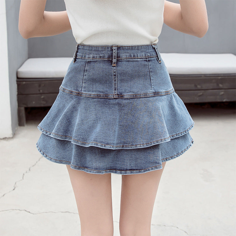 Denim Ruffled Skirt Fishtail Skirt