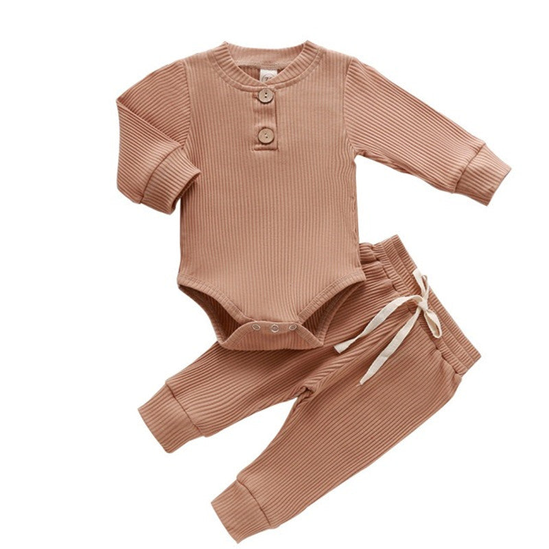 Solid Color Hanging Romper Long Sleeve Baby Set