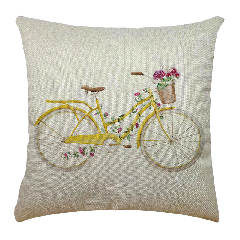 Bicycle Illustration Linen Pillow Cover