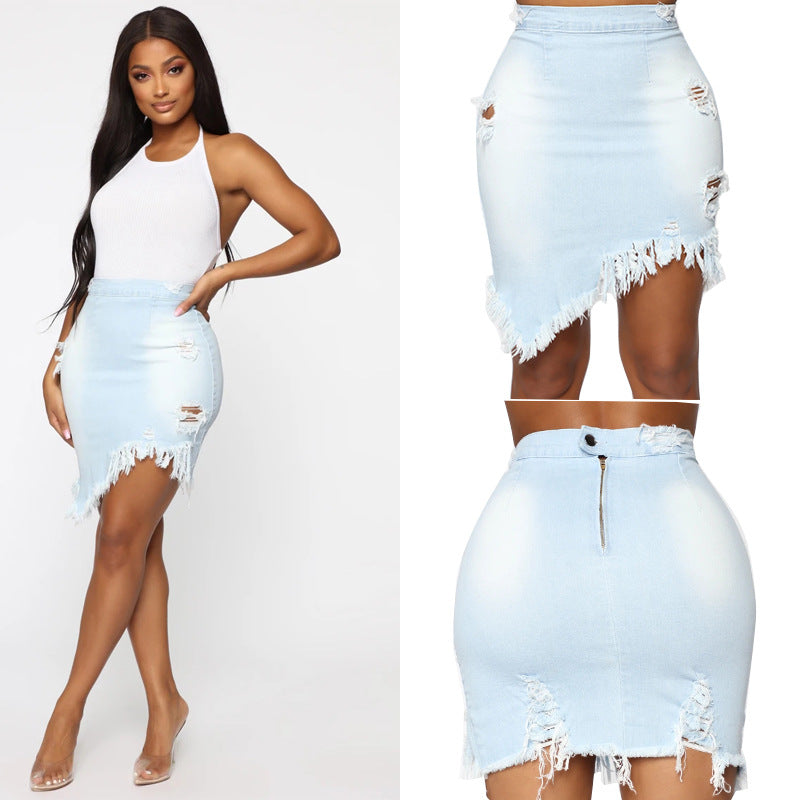 Ripped Bag Hip Skirt Denim