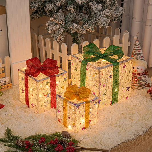 Luminous 3 Christmas Boxes with Bow