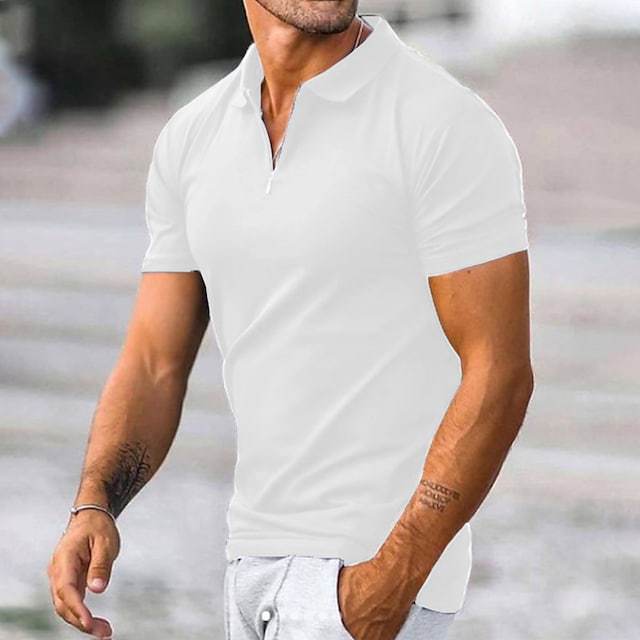 Short Sleeved Solid Color Zippered T Shirt