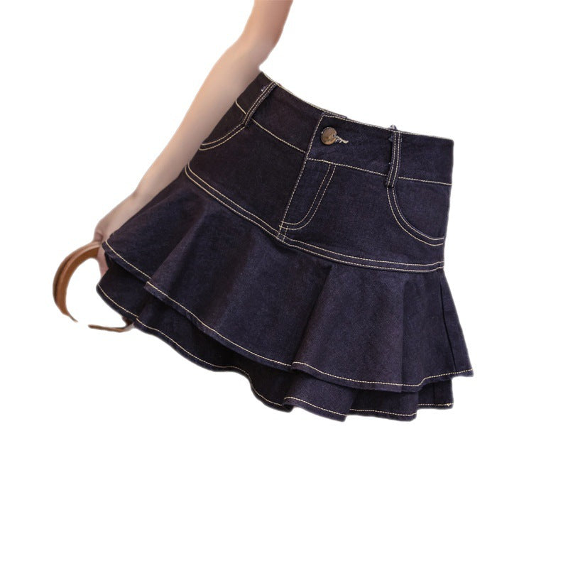 Denim Ruffled Skirt Fishtail Skirt