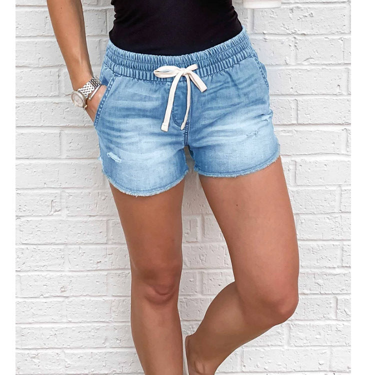 Denim Short Mid Waist Loose Jeans Wash