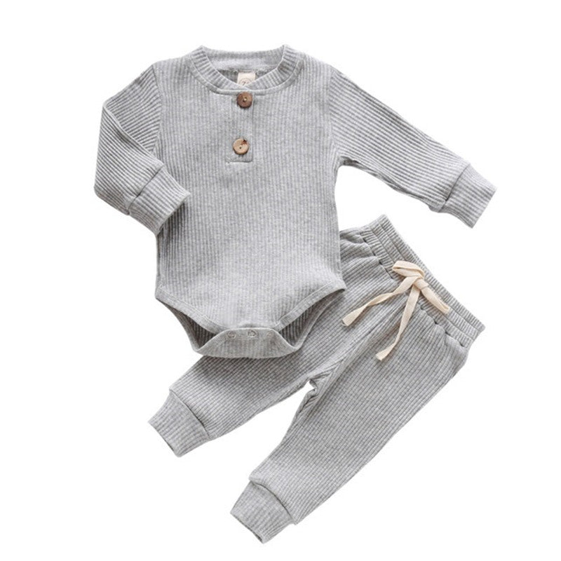 Solid Color Hanging Romper Long Sleeve Baby Set