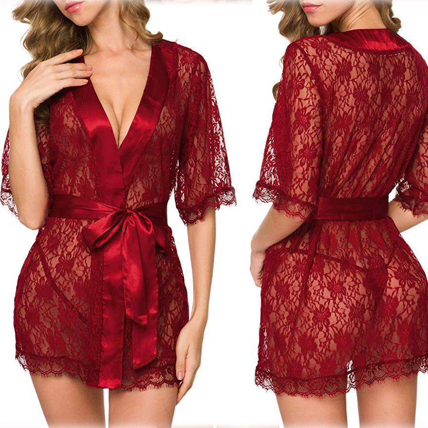 Lingerie Women Lace Hollow-out Robe