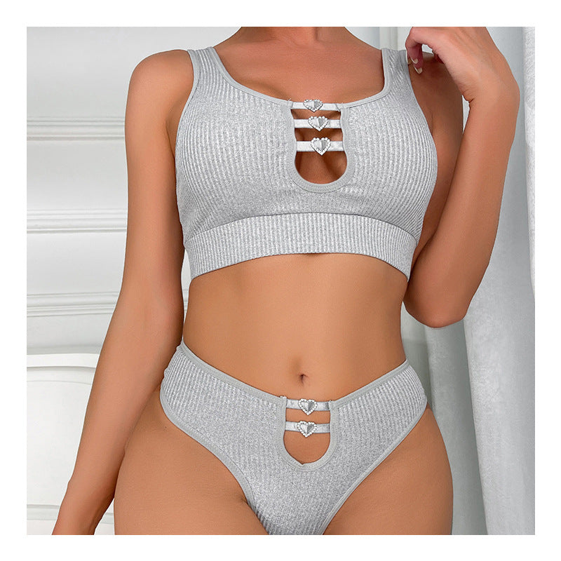 Rhinestone Heart Bra and Underwear Set