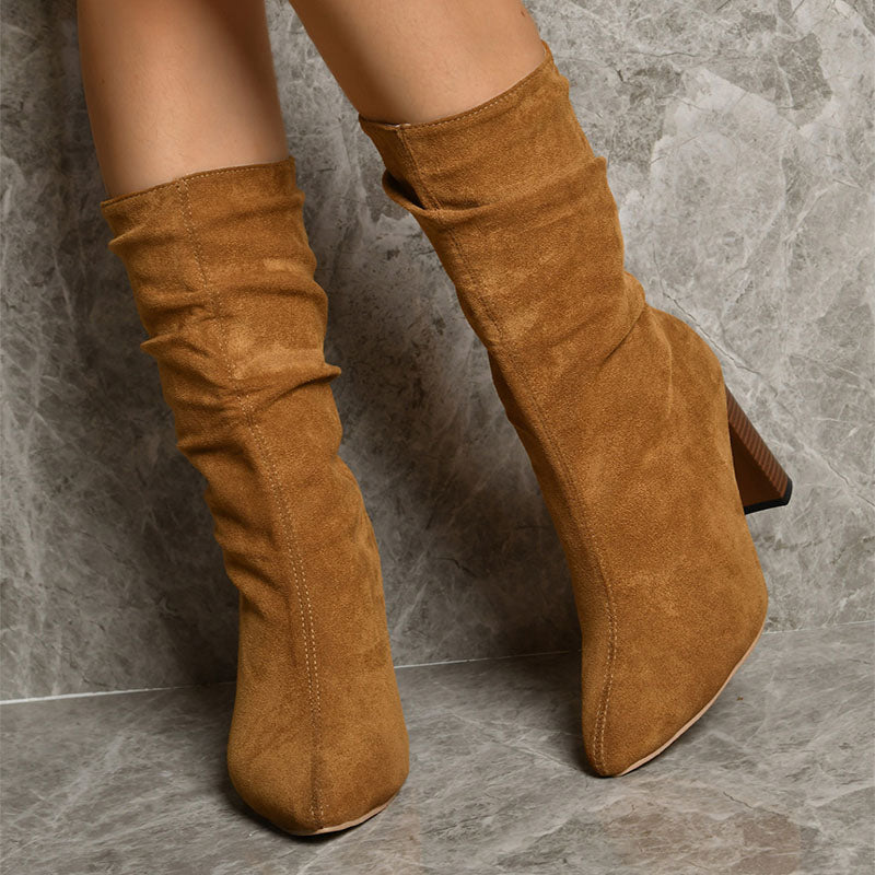 Pointed Toe High Block Heel Boots