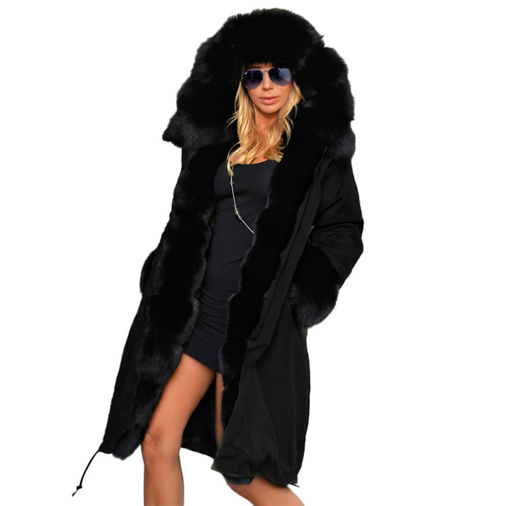 Fashionable European And American Slim Fit Warm Fur Collar Hooded Coat