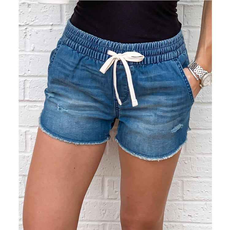 Denim Short Mid Waist Loose Jeans Wash