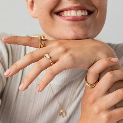 18K Gold Plated Open Ring with White Diamonds