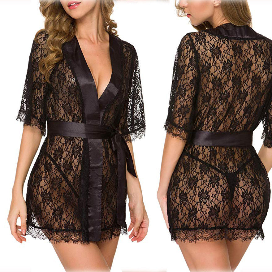 Lingerie Women Lace Hollow-out Robe