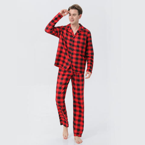 Men Plaid Collared Neck Shirt and Pants Set